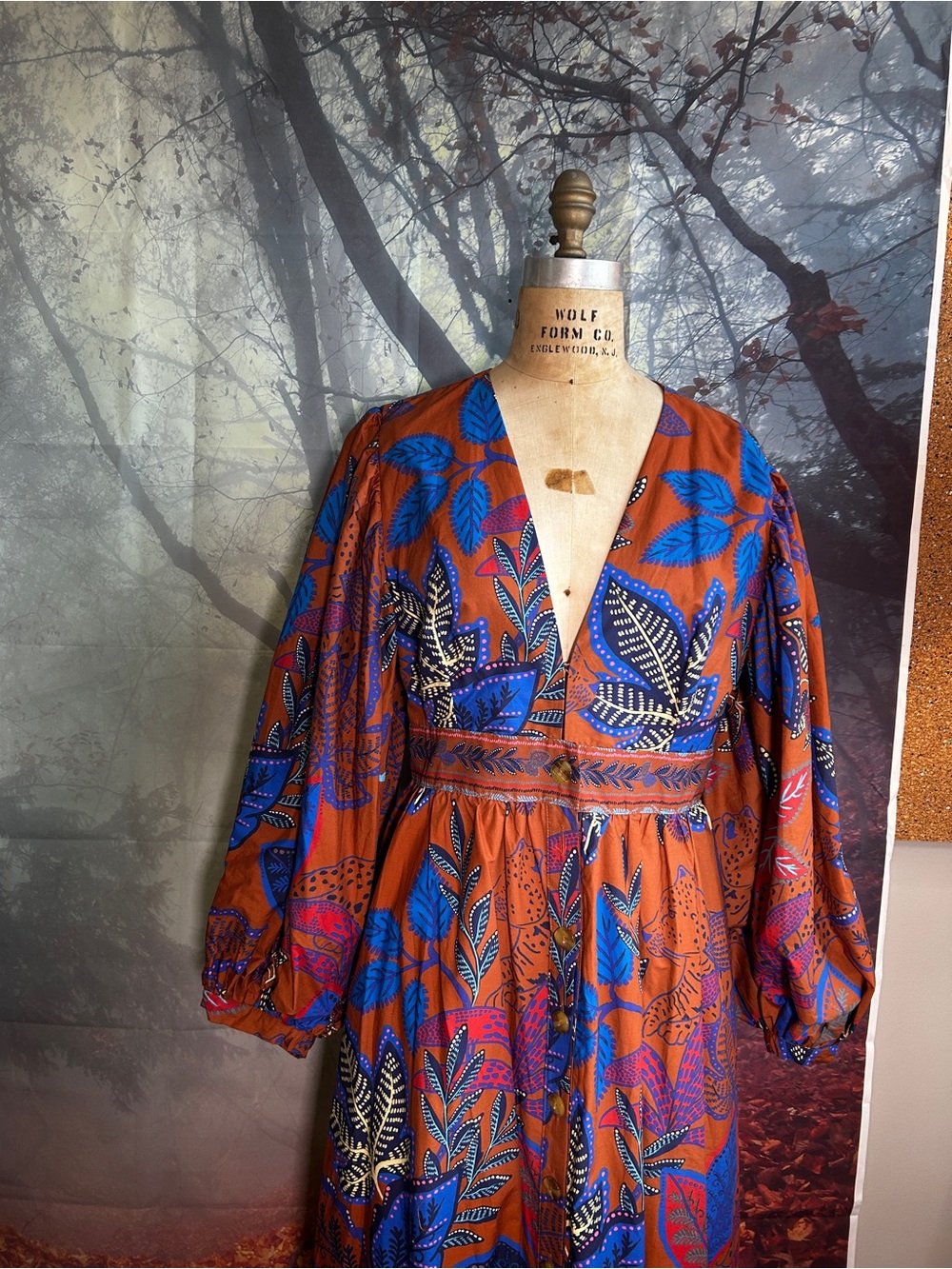 FARM Rio Rust Maxi Dress with Blue and Purple Leaf Motif - Picture 2 of 7